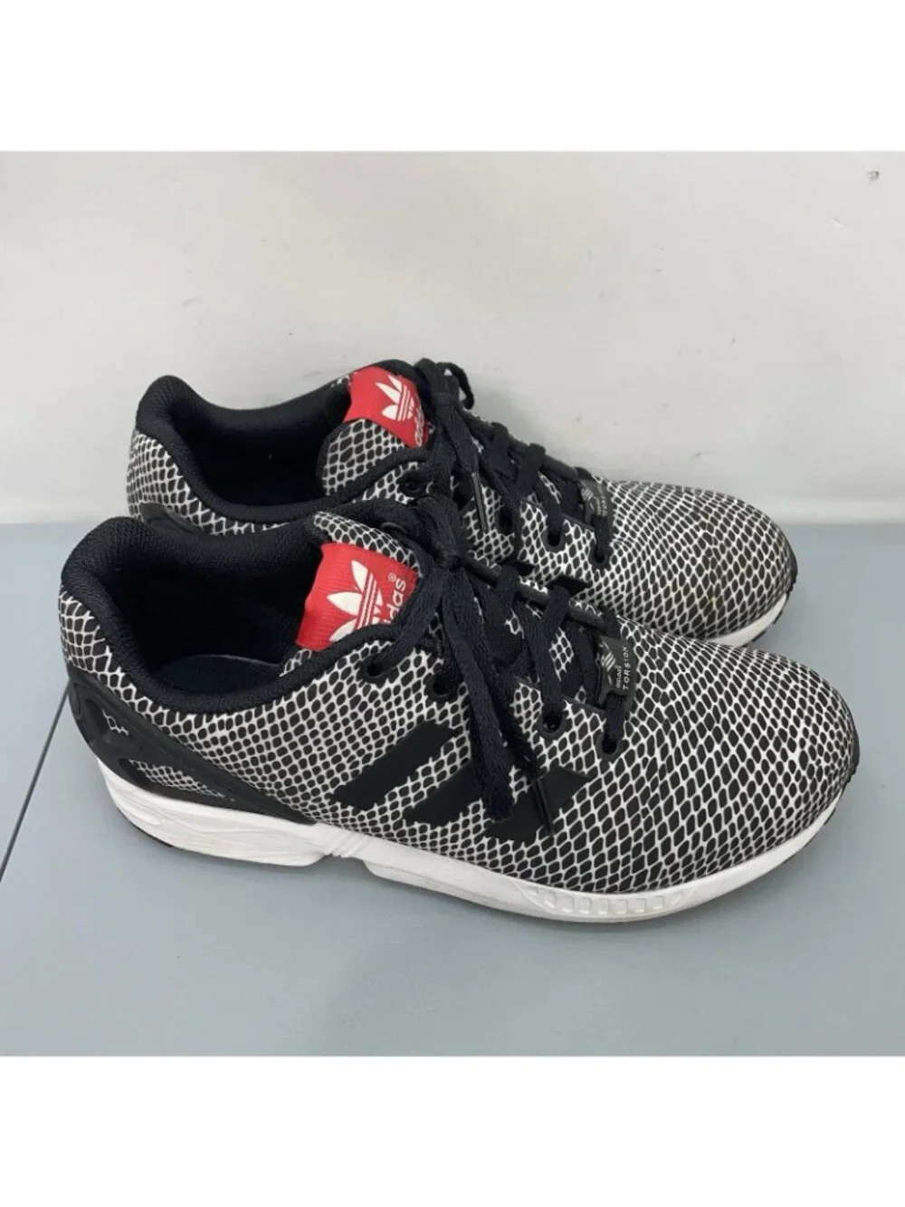 adidas ZX Flux Sneakers Shoes Torsion Casual Geometric Black Snakeskin Mens 6